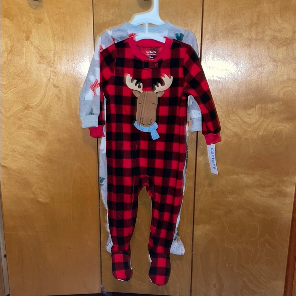 Carter's Red and Black Plaid Footies One Piece